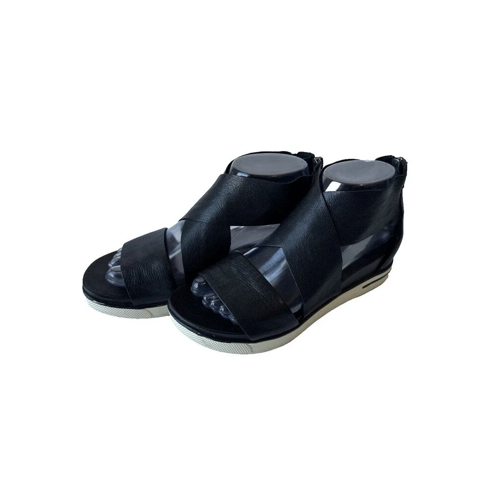 Eileen Fisher Womens Sport Sandal Sz 7 Black Tumbled Leather - Picture 2 of 14